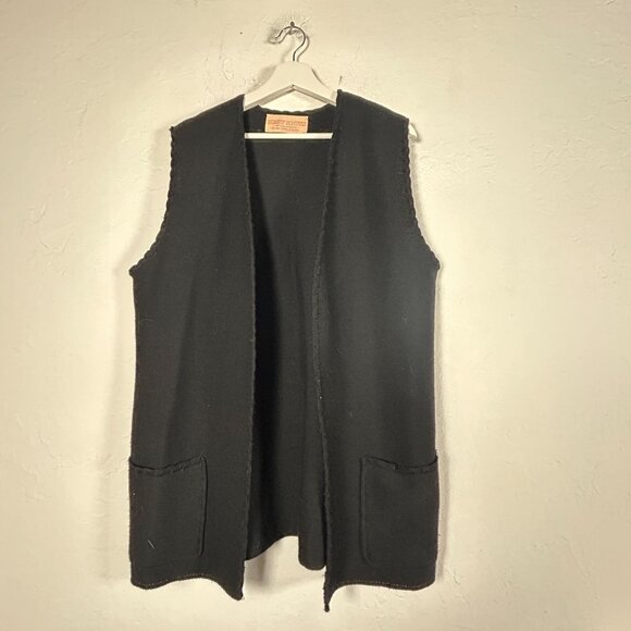 Hedy Knits Of California Womens Black Wool Sleeveless Vest Open Front Pockets - Picture 1 of 7